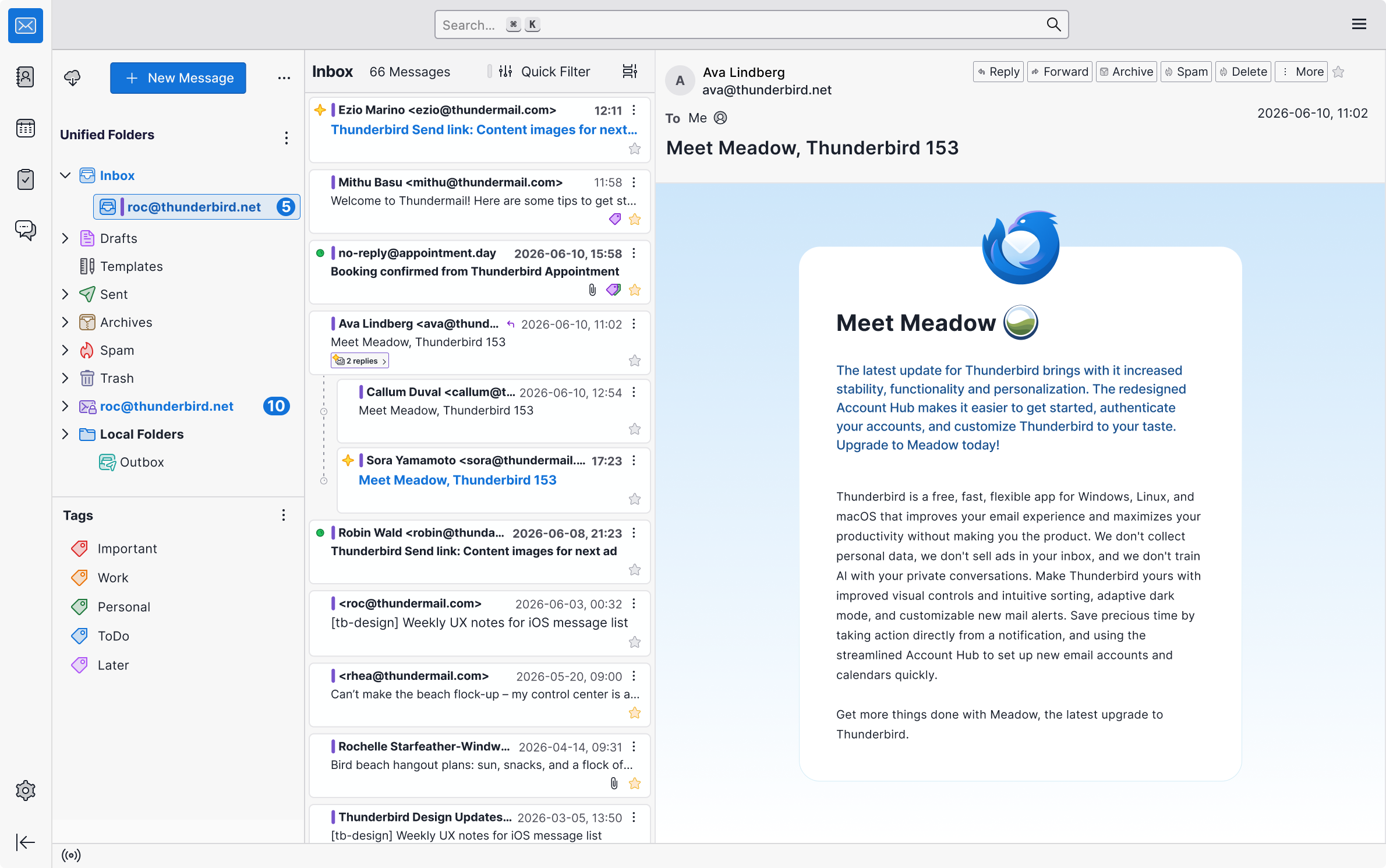 Thunderbird uygulama görseli